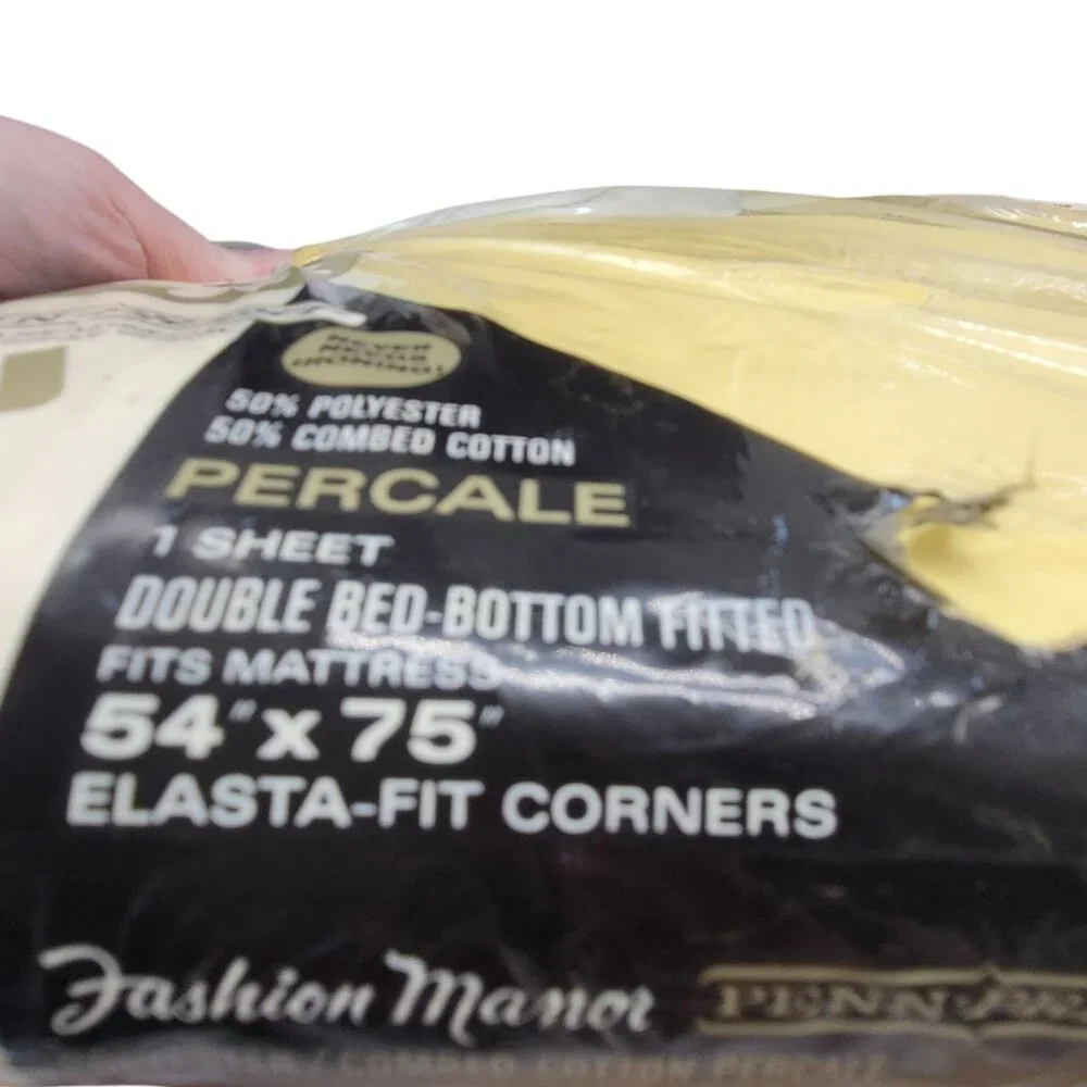 Vtg Penn-Prest Fashion Manor Percale Double Bed Fitted Sheet Butter Yellow